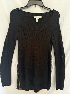 BCBGeneration Black Scoop Neck Knit Sweater with Side Zip Accent
